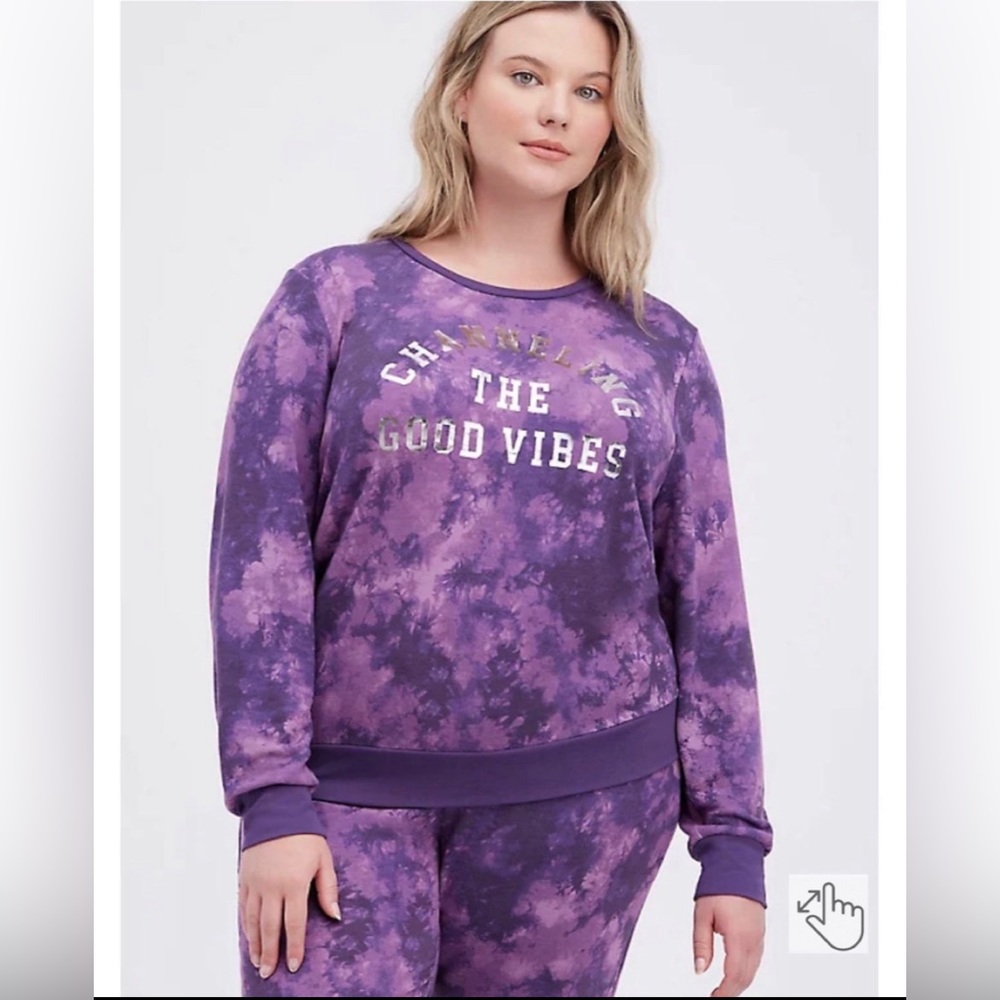 GOOD VIBES Lightweight tie dye sleep sweatshirt pajamas foil graphic size 2